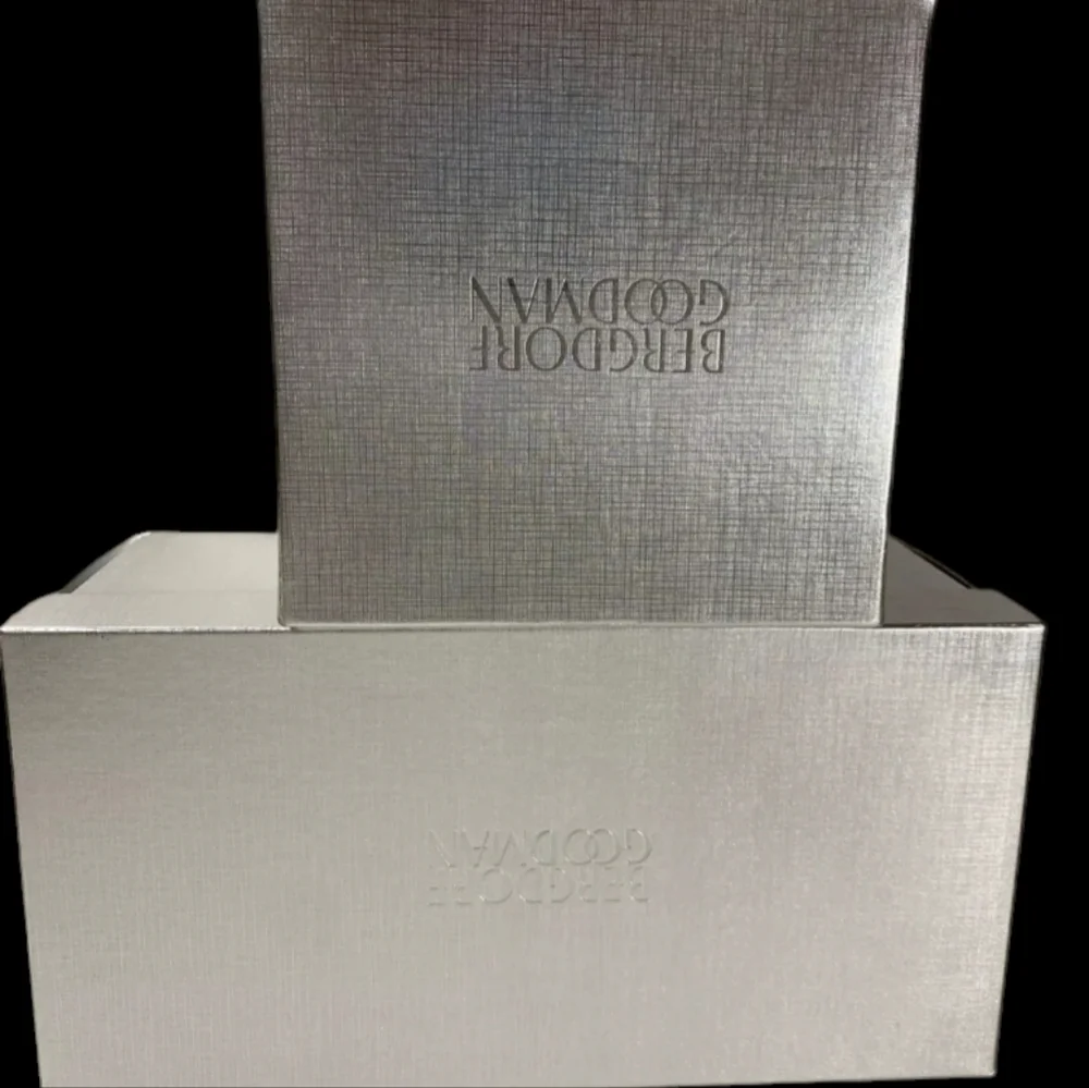 2 Bergdorf Goodman Silver Logo Gift Boxes 6.5x6.5x5.5 + Larger 12x6x5